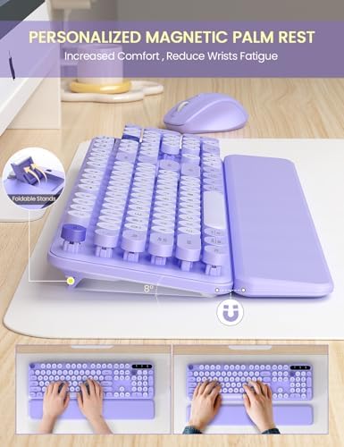 Wireless Keyboard and Mouse Combo, Cute Typewriter, Magnetic Wrist Rest