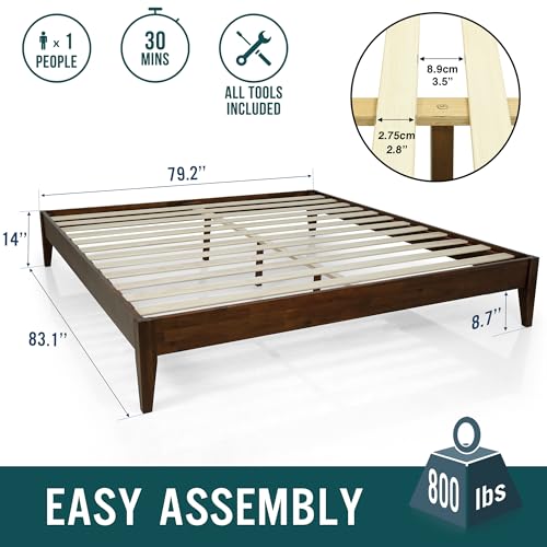 Acacia Mervyn Solid Wood Bed Frame Without Headboard, King Size, Chocolate