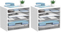 5-Tier Wood Desk Organizer, Paper Tray Organizer for Desk with Adjustable Storage Shelves, Desktop Mail Organizer and Paper Sorter Mail Holder for Office Home Classroom, White (Pack of 2)