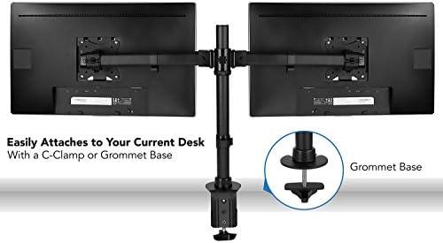 Mount-It! Dual Monitor Desk Stand, C-Clamp & Grommet Base