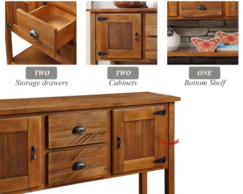 Solid Wood Sideboard Buffet Cabinet with Storage Drawers and Shelf