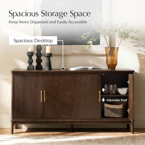 63“ Sideboard Buffet Cabinet with Storage, 4 Doors, Auburn