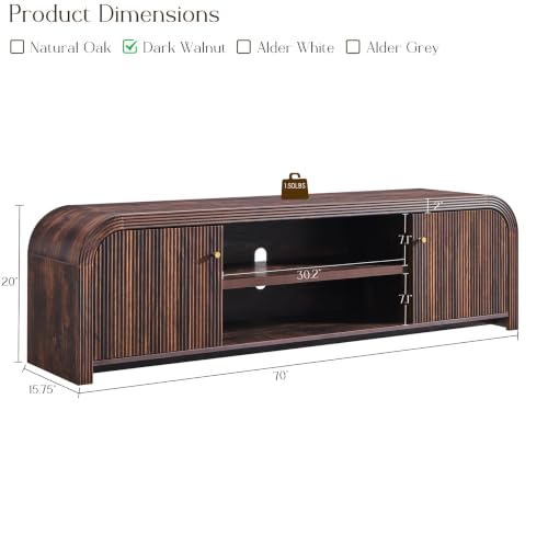 70" Modern Fluted TV Stand with Storage, Dark Walnut