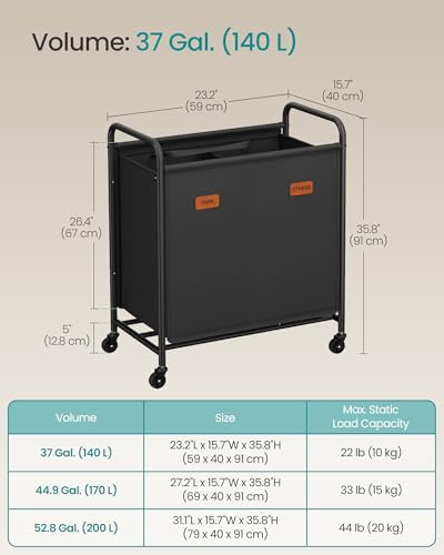 2-Section Laundry Sorter, with Wheels, Removable Bags