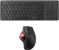 SANWA Bluetooth Trackball Mouse + 3-Device Bluetooth Keyboard with Touchpad Set, Programmable Silent Rollerball Mice, 20 Shortcuts, Pantograph Keys Keyboard, Compatible with Mac, Windows, Laptop, iOS