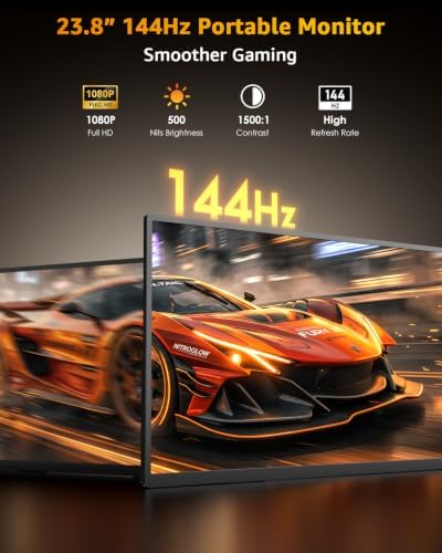Yodoit Portable Monitor for Laptop 23.8" 144Hz 1080P Travel Gaming Monitor Screen IPS Display with USB Type C Port and Built-in Speakers Compatible with PC, Xbox Black