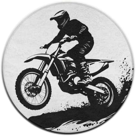 Soft Round Yoga Carpet, Office Chair Decor Round Mat for Carpet and Hardwood Floors Motocross Racer Extreme Sports Printed Dirt Bike