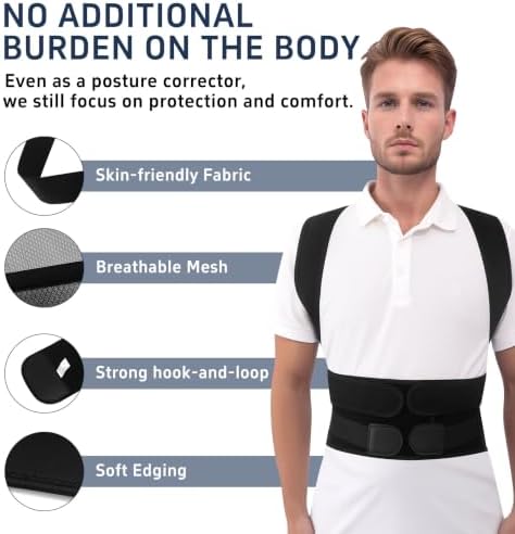 Back Posture Corrector for Women and Men Full Back Support Brace Straightener with Adjustable Scoliosis Posture Corrector Belt with Breathable Back Shoulder for Hunchback Lower Back Pain Relief (Black, X-Large)