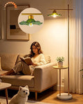 Lightdot Glass Floor Lamp with Table Green Lotus Leaf Gold Standing Lamp