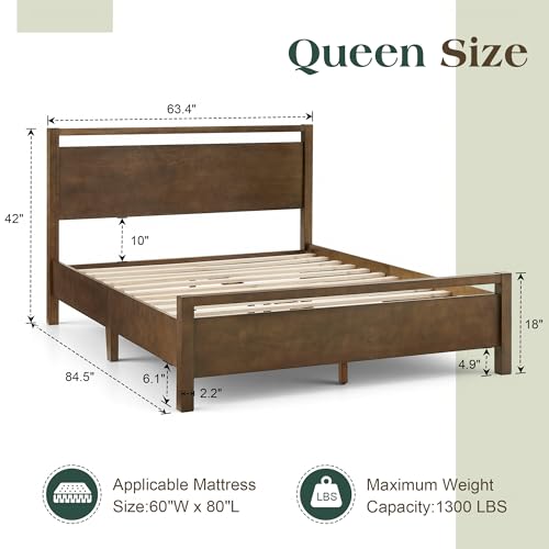 Minimalist Queen Size Solid Wood Bed Frame with Headboard