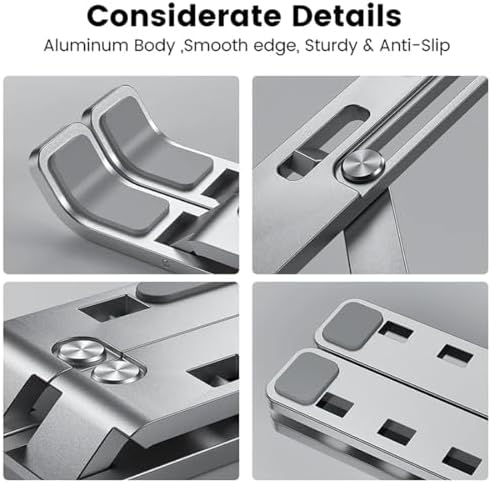 Laptop Stand, Computer Tablet Stand Laptop Holder Riser Ergonomic Aluminum Adjustable 6 Angle Foldable Portable Desktop Holder Compatible with MacBook,iPad, HP, Dell, Lenovo 10-15.6”- Silver