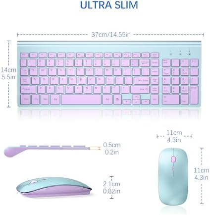 Wireless Keyboard and Mouse Ultra Slim Combo, TopMate - Blue Purple
