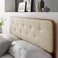 Collins Tufted King Headboard, Fabric and Wood, Walnut Beige