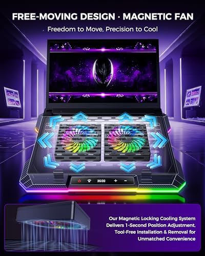 ChillCore 2 Detachable Fans RGB Gaming Laptop Cooling Pad, Rapid Cooling for 15.6-19.3" Laptops, Variable Speed Control, 8 Adjustable Heights - K6 RGB