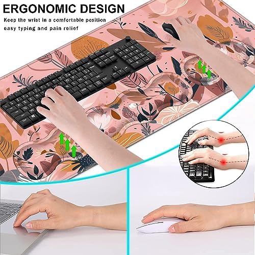 Keyboard Wrist Rest and Mouse Pad with Wrist Support Set Ergonomic Coaster,Memory Foam,Easy Typing Pain Relief,Large XL Desk Mat 31.5"x 11.8",Pink Floral