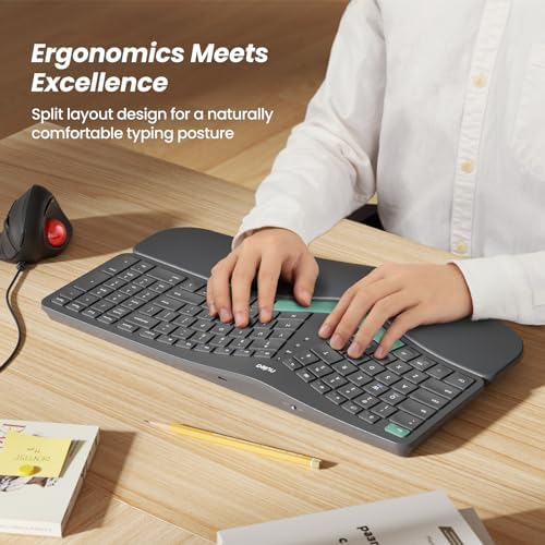 Nulea Wireless Ergonomic Keyboard, Split Keyboard with Cushioned Wrist Rest, Bluetooth and USB Connectivity, USB-C Rechargeable, Compatible with Windows Mac,Green Gray
