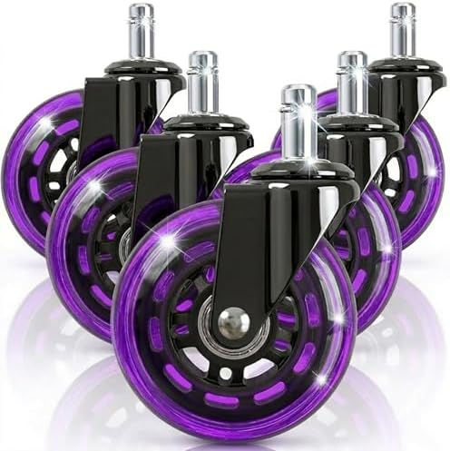 3" Office Chair Wheels for Casters Replacement Set of 5 - Office Caster Wheels for Carpet,Computer Chair Wheels,Smooth & Mute for Hardwood Floors and Mats. (Purple Transparent)