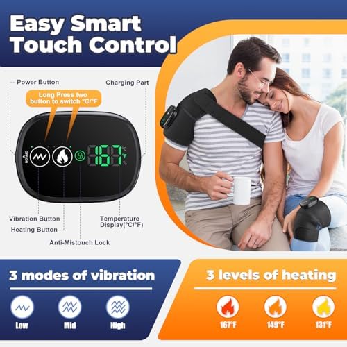 Cordless Electric Heated Knee Massager, 3-in-1 Heated Knee Massager with Heat for Knee Elbow Shoulder Wrap with 3 Vibration & Heating Modes