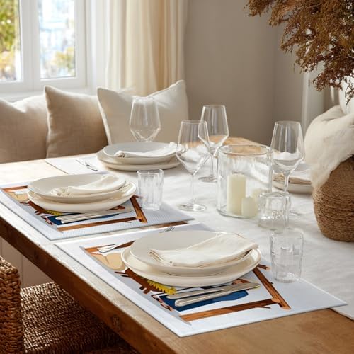 Shrahala Christmas Christ Scene Set Of 6 12 X 18 Inch Linen Placemats , Merry Christmas Concept With Holy Burlap Table Mat Washable Double Layered Heat Insulation For Indoor/Outdoor
