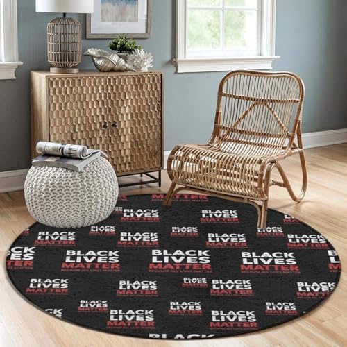 Men's Large Home Decor Mat, Soft Round Yoga Carpet, Non Slip Machine Washable Home Office Circle Rug Black Lives Red, 24inch