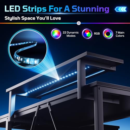 42-Inch L-Shaped Computer Desk with Charging & LED, Black