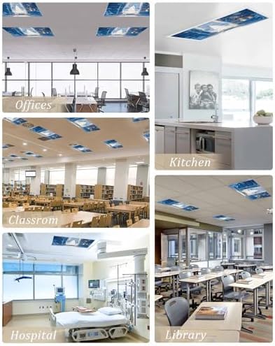 Christmas Magnetic Fluorescent Light Covers for Ceiling Lights 2 x 4 Feet,Xmas Tree Snowflake Snowman Cartoon Blue Office Classroom Kitchen Drop Ceiling Light Covers Filters Shade Panel 4 Packs