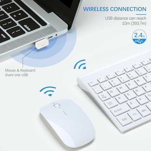 Wireless Keyboard and Mouse Ultra Slim Combo, TopMate - White