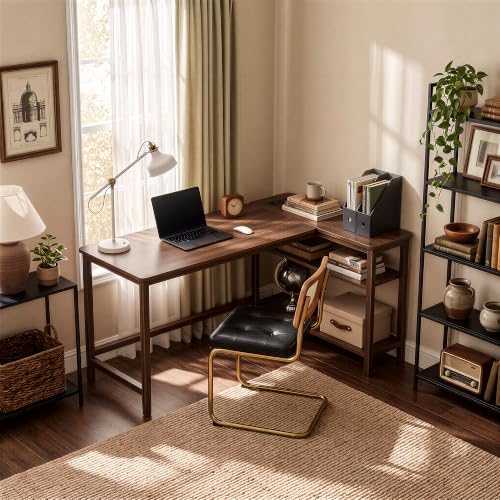 47 Inch L Shaped Computer Desk with Solid Wood Frame & Power Outlets