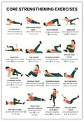 Core Strengthening Workout Poster, 16 Illustrated Abdominal Training Chart with Timing & Rep Guides, Bodyweight Abs & Obliques Exercise Reference for Home Gym Beginner Core Stability Fitness Routine(20x30inchs，Unframed)