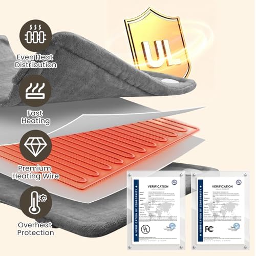 DAILYLIFE Heating Pad for Neck and Shoulders and Back, Electric Heating Pad for Back Pain Relife, 6 Heating Settings, UL Certified with Overheating Protection and Machine Washable, 26"x35", Gray