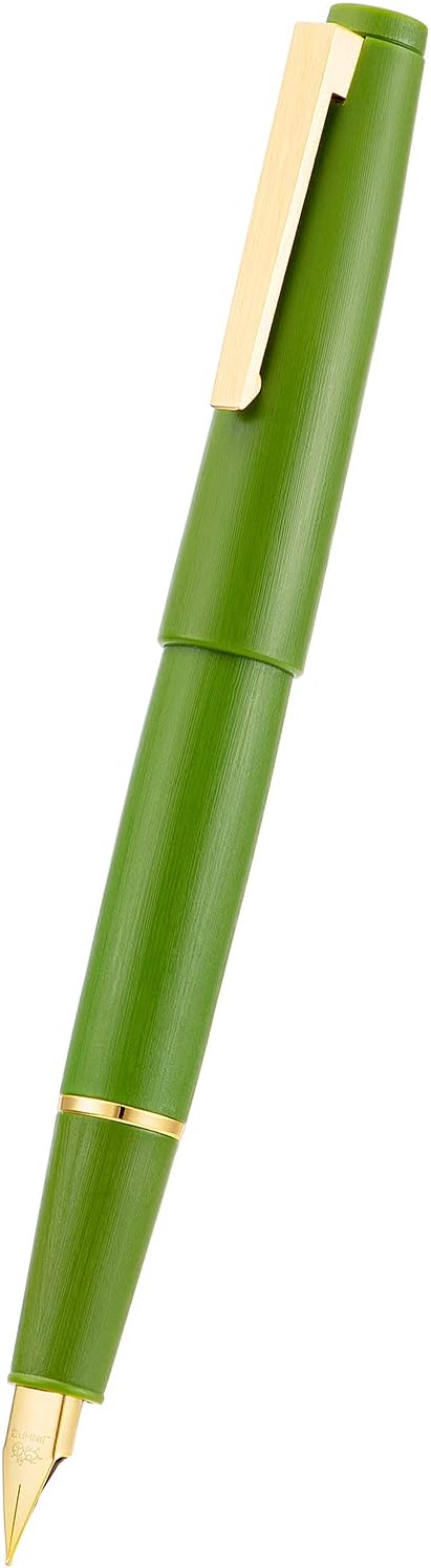 Jinhao 80 Avocado Green Fiber Brushed Fountain Pen, Iridium Extra Fine Gold Nib with Ink Converter, Classic Design Smooth Writing Pen (Gold Clip)