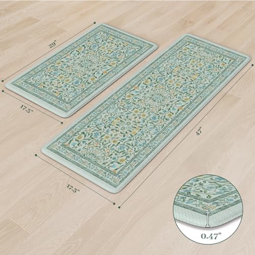 KIMODE Kitchen Mats for Floor Anti Fatigue, Blue Green Kitchen Floor Mats