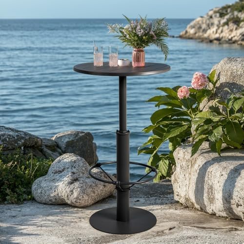42" Tall Modern Industrial Bar Table-23.6" Dia Round Metal Top Bar Height Adjustable Standing Pub Table-Dining Room Bistro Table-Cocktail Table (Matte Black)