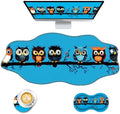 Mouse Pad with Wrist Support + Desk Mat + Coaster 3 in 1 Set, XXL Large Gaming Mousepad Ergonomic Mouse Pads for Desk Computer Laptop Office,Cute Owls on a Branch