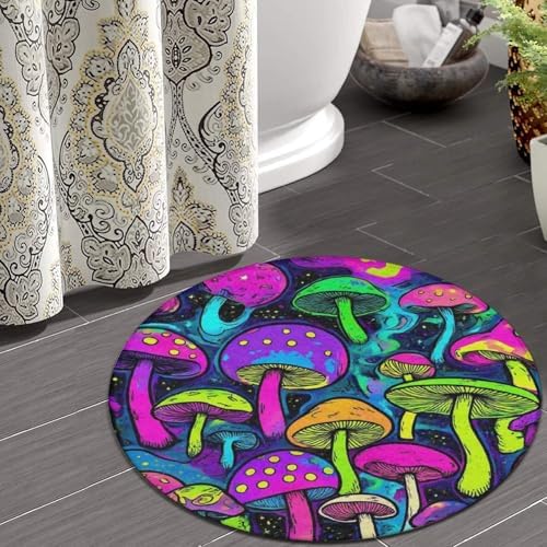 Highly Premium Quality Floor Mat, Office Chair Decor Mat, Room Sofa Yoga Soft Round Carpet Trippy Colorful Mushrooms Magic Art, 60inch