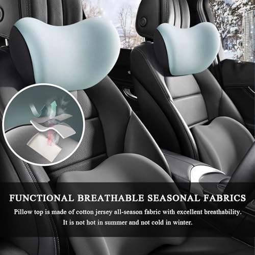 Car Headrest Cushion, Ergonomic Memory Foam Car Neck Back Support w/Removable Cover, Universal Breathable Lumbar Cushion Headrest Pillow with Adjusatble Strap (Sky Blue)