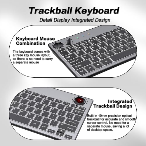 Three Modes Backlit Wireless Trackball Keyboard, 78 Keys, 800-1600 CPI Adjustable,Ergonomic, rechargeable, silent Bluetooth 5.4/2.4G/Wired, for Windows/Mac/iOS/Android/TV box/HTPC/pc/Remote Controller