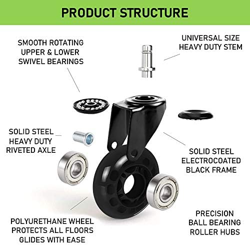 2.5 inch Office Chair Caster Wheels, Smooth Silent Swivel Wheels