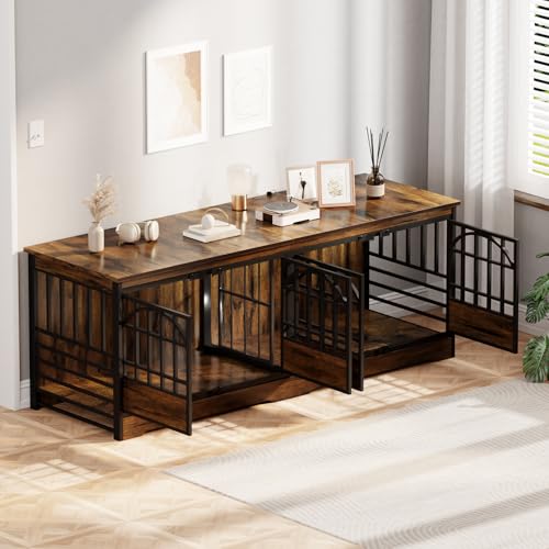 86" Double Dog Crate with Divider, Cognac Brown
