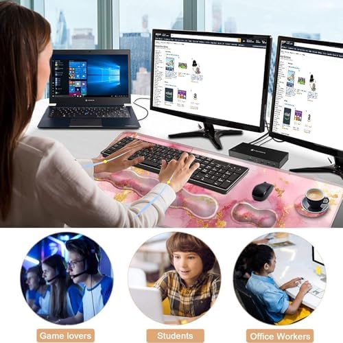 Keyboard Wrist Rest and Mouse Pad with Wrist Support Set Ergonomic Coaster,Memory Foam,Easy Typing Pain Relief,Large XL Desk Mat 31.5"x 11.8",Pink Gold Marble