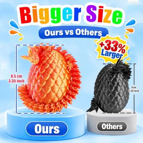8.5" 3D Printed Dragon Eggs, Flexible Fidget Toys, 3D Printed Animals Set, Unique Birthday Party Favors, Desk Decor & Classroom Prizes for Boys & Girls (4 Pack)