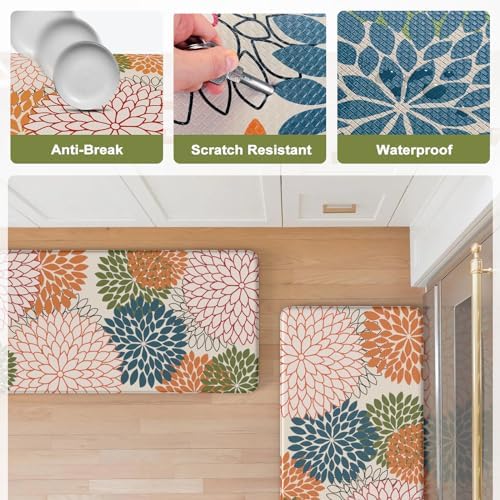 KIMODE Kitchen Rugs and Mats Cushioned Anti Fatigue 2PCS Standing Mat