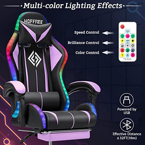 RGB Gaming Chair with LED Lights Massage Ergonomic Computer Chairs-Purple