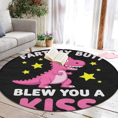 Women's Large Home Decor Mat, Soft Round Yoga Carpet, Non Slip Machine Washable Home Office Circle Rug I Didnt My Blew You A Kiss Funny Dinosaur