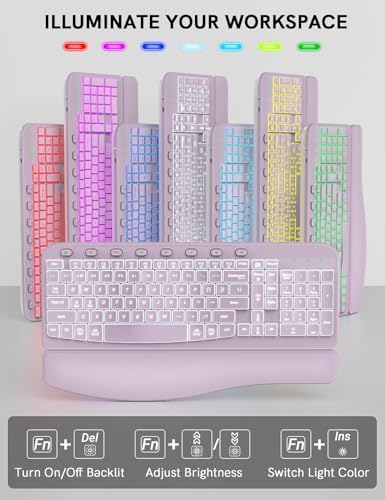 SABLUTE Wireless Keyboard and Mouse Combo, Ergonomic Wave with Wrist Rest