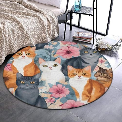 Circular Rugs Large Modern Round Area Rug Fashion Decor Mat for Home Office Cat Lovers Kitten