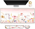 AIMSA Keyboard Mouse Pad Wrist Rest, Extended Gaming Mouse Pad +Wrist Support, Ergonomic Memory Foam,XXL Large Mousepad Easy Typing Pain Relief, 4Pcs (35×15.7 in) Desk Mat, Pink Flowers