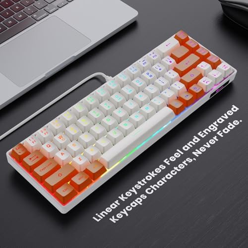 GEODMAER 65% Gaming Keyboard, LED Backlit Mini Wired Keyboard, Ultra-Compact Anti-Ghosting No-Conflict 68 Keys Membrane Gaming Wired Keyboard for PC Laptop Windows Gamer(White-Orange)