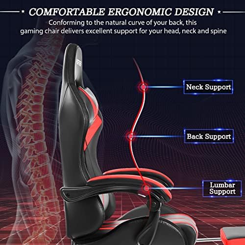 RGB Gaming Chair with LED Lights Massage Ergonomic Computer Chairs-Red