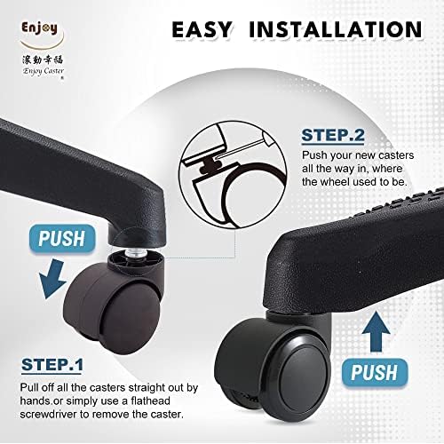 Enjoy Caster | 2 Inch Office Chair Casters for Hardwood Floors | Dual Injection Polyurethane Wheels for Floor Protection | Universal Stem Size 7/16" Office Chairs (5007BUB-38)